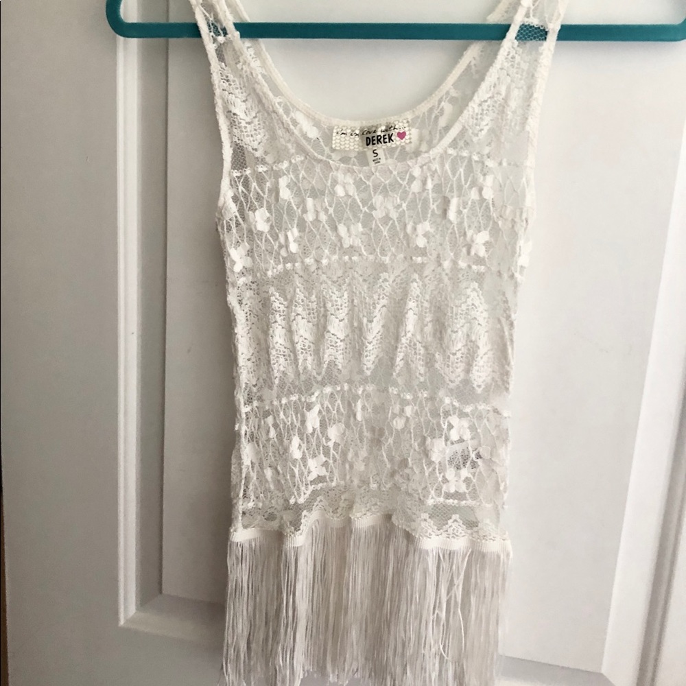 White Lace Fringe Top